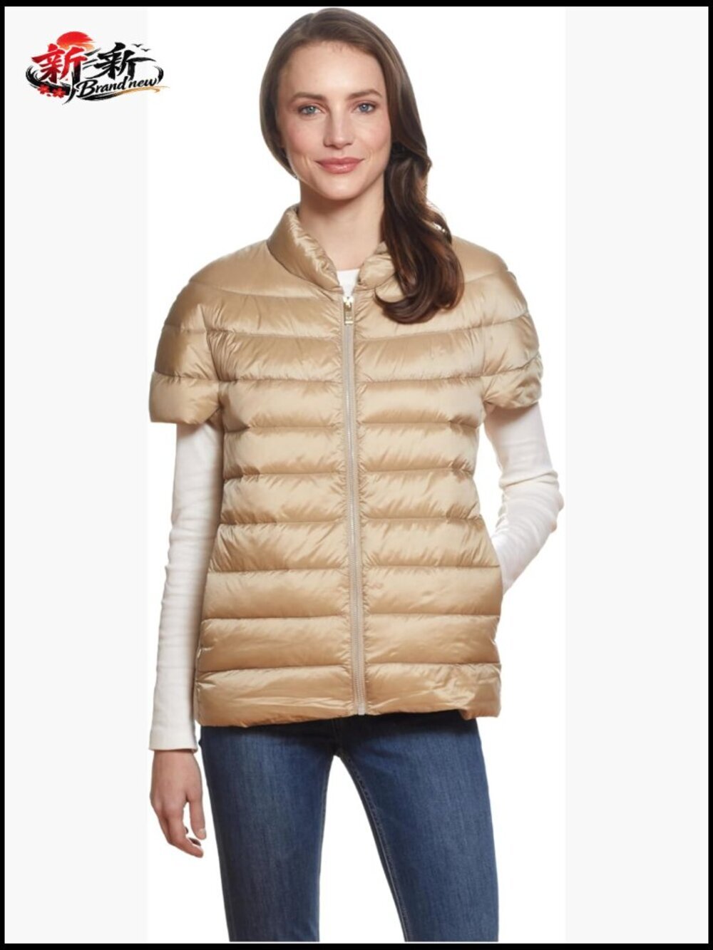 Women's Quilted Down Puffer Vest, Lightweight Short Sleeve Jacket with Pockets